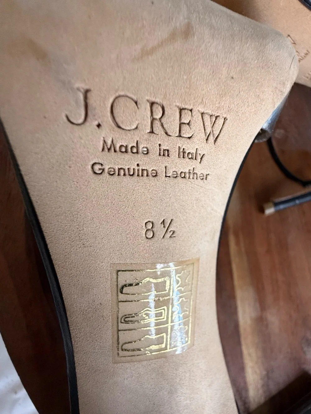 J. Crew Silver Pointed D'Orsay Flats with Black Heel and Lace Tie